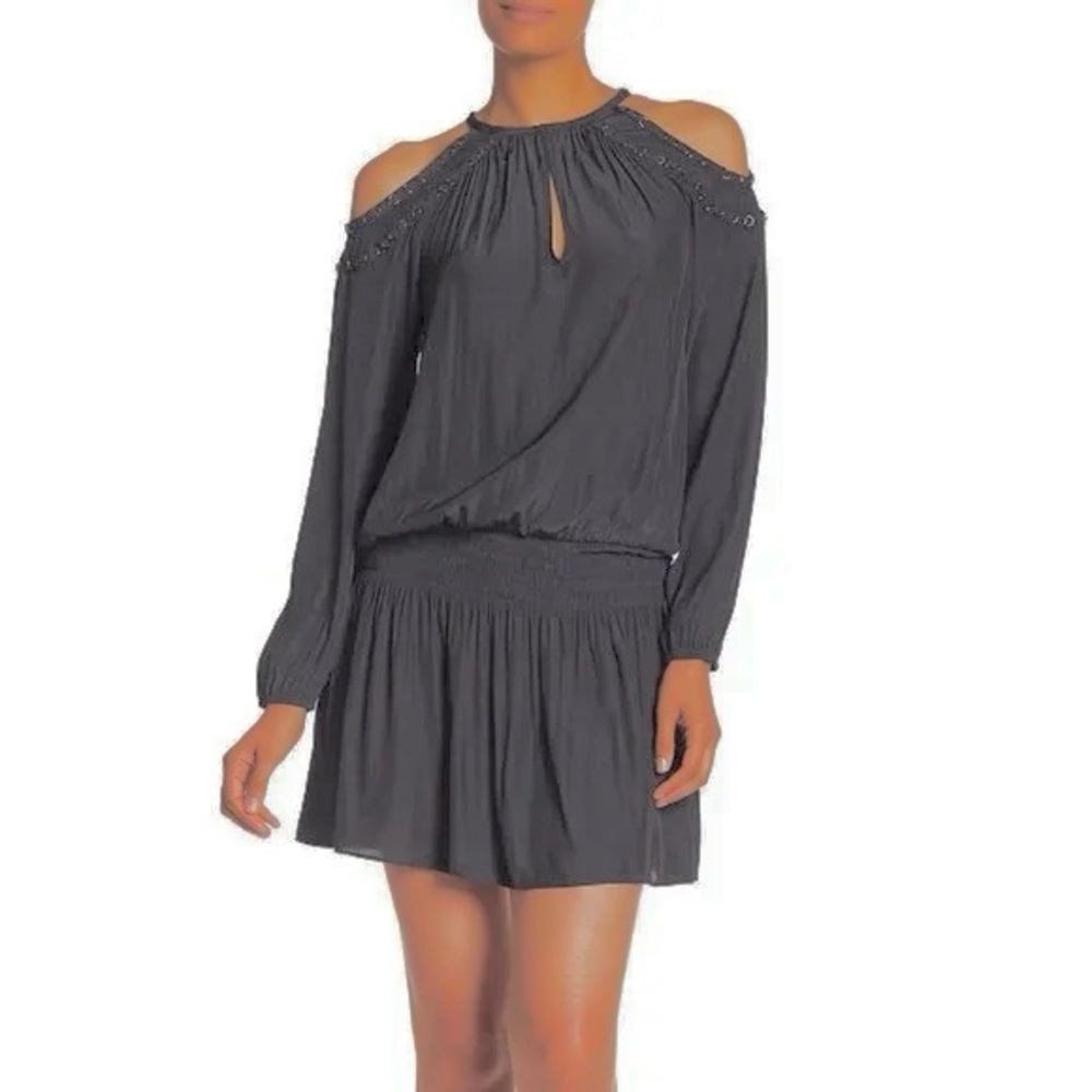 NWT. Ramy Brook. Cold Shoulder Alicia Smocked Dress. Graphite. Size XS.